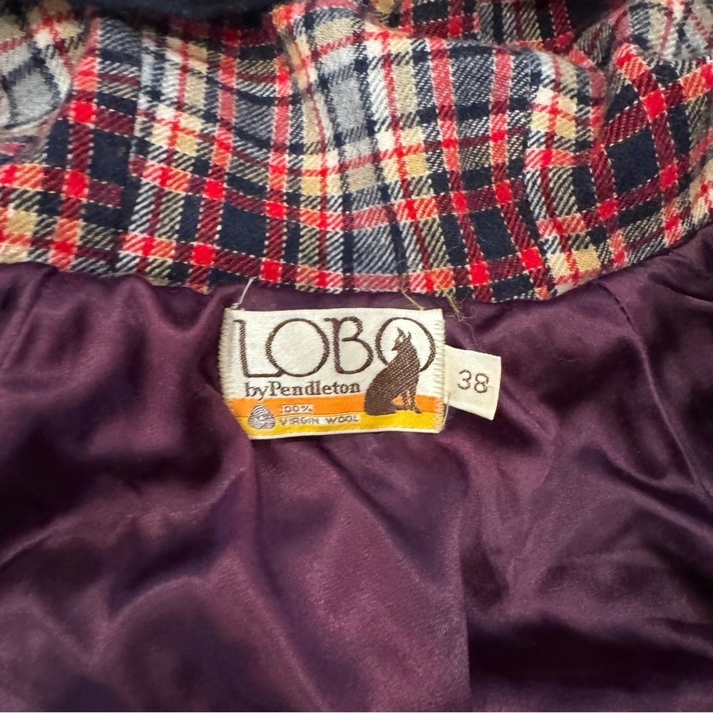 Vtg 70’s Lobo Pendleton Women’s Size 38 Hooded Navy Wool Coat With Plaid Lining - Picture 4 of 6